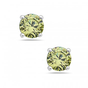 STERLING SILVER EARRING 5MM ROUND APPLE GREEN CUBIC ZIRCONIA STUD