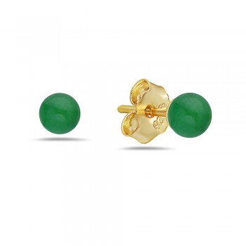 Sterling Silver EARRING 4MM GREEN JADE BALL STUD-GOLD PLATE-2S-3924JGD-4