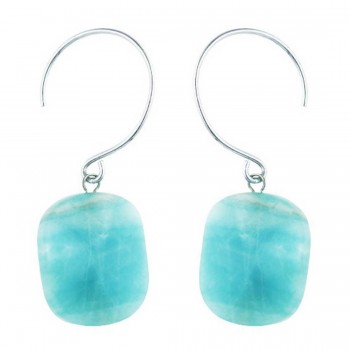 Sterling Silver Earring 20 mm Wavy Coin Genuine Amazonite