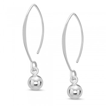 STERLING SILVER EARRING PLAIN 6MM BALL WITH SHORT ALMOND HOOK