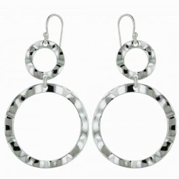 Sterling Silver Earring 2 Hammer Circle Dangling