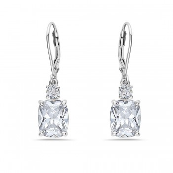 Sterling Silver Earring 3mm Top+10X8mm Oval Clear Cubic Zirconia with Levelback