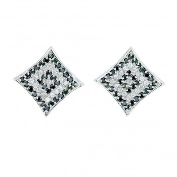 Sterling Silver Earring Squeeze in 13X13mm (Concave) Square Pave Black/