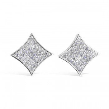 Sterling Silver Earring Squeeze in 13X13mm (Flat) Square Pave Clear Cubic Zirconia
