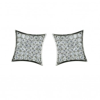 Sterling Silver Earring Squeeze in 13X13mm (Concave) Square Pave Clear