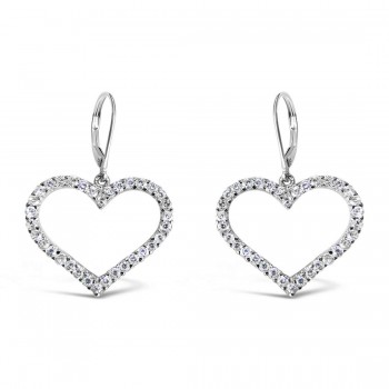 Sterling Silver Earring Heart Clear Cubic Zirconia Line Dangling With Lever