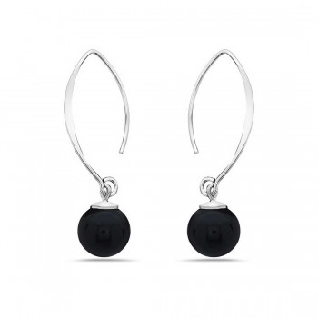Sterling Silver Earring Small Almond Hook With 10Mm Black Onyx Be
