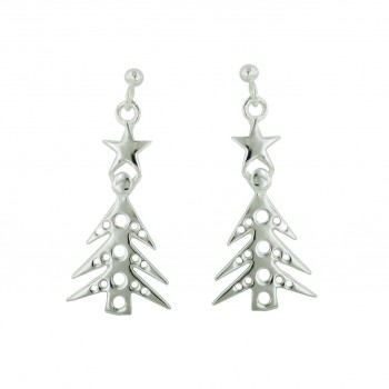 Sterling Silver Earring Plain Star+Christmas Tree Dangle--E-Coate