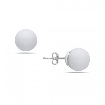 Sterling Silver Earring 10mm White Jade Ball Stud