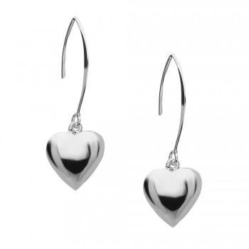 Sterling Silver Earring 14mm Puffy Silver Heart with Almond Hoo