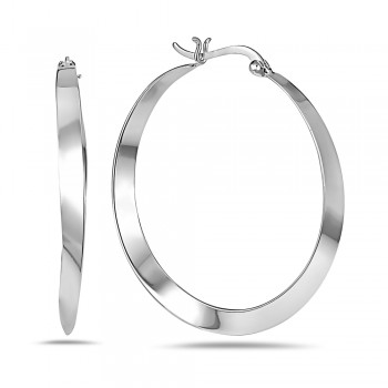 Sterling Silver Earring 38mm Plain Twisted Latch Hoop --E-coated/Nickle Free--