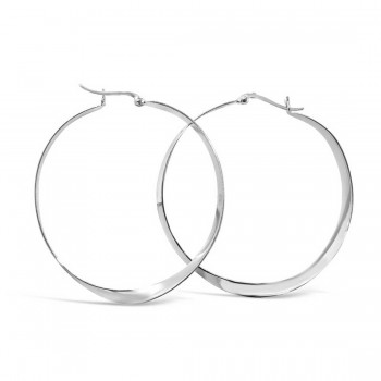 Sterling Silver Earring 50mm Plain Twisted Latch Hoop --E-coated/Nickle Free--