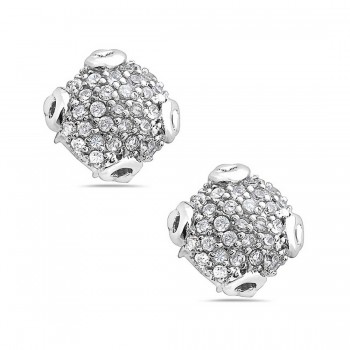 Sterling Silver Earring Round Pave Cubic Zirconia