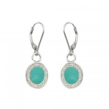 Sterling Silver Earring 12mm Oval Faux Turquoise with Cl+Lever Back