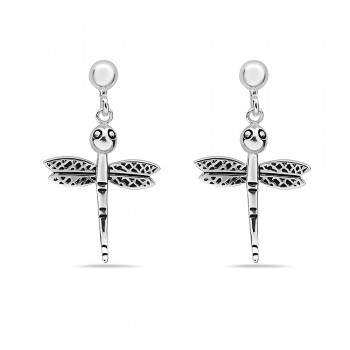 Sterling Silver Earring Plain Open Dragonfly--E-coated/Nickle Free--
