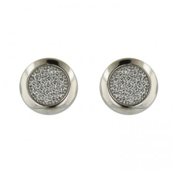 Sterling Silver Earring Round Micropave Clear Cubic Zirconia
