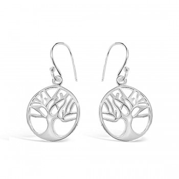 Sterling Silver Earring 14mm Circle Plain Open Tree of Life
