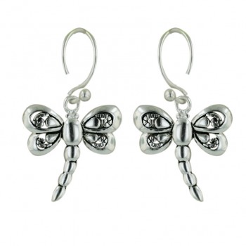 Sterling Silver Earring Plain Dragonfly Oxidized--E-coated/Nickle Free--