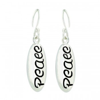 Sterling Silver Earring Plain Oval with Oxidized Word "Peace"--E-coated/N