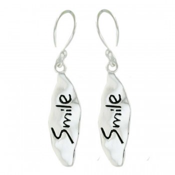 Sterling Silver Earring Plain Long Potato with Oxidized Word "Smile"-