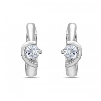 Sterling Silver Earring 1Pcs Clear Cubic Zirconia Huggies--Rhodium Plating/Nickle Free--