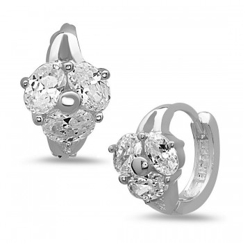 Sterling Silver Earring 3 Oval Clear Cubic Zirconia Huggies--E-Coated