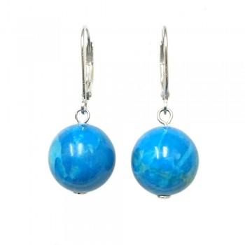 Sterling Silver Earring 12mm Magnesite Dyed Turquoise with Lever Back