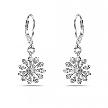 Sterling Silver Earring 12Mm Clear Cubic Zirconia Snowflake**Rhodium Plating/Nickle Free***