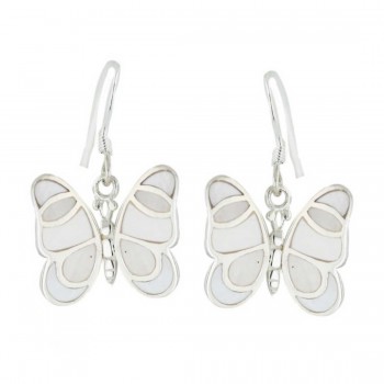 Sterling Silver Earg White Mop Butterfly W/French Wire