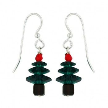 Sterling Silver Earring Red+Green+Coffee Crystal Christmas Tree