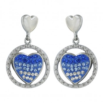 Sterling Silver Earring 10X10mm Sapphire+Aqua+Clear Crystal Heart with C