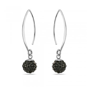 Sterling Silver Earring 8mm Black Crystal with Almond Hook