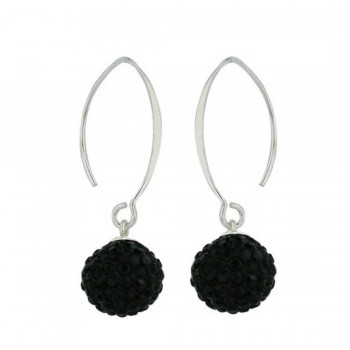 Sterling Silver Earring 10mm Jet Black Crystal with Almond Hook