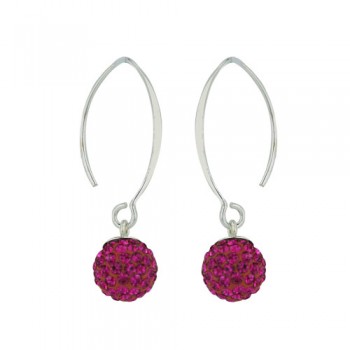 Sterling Silver Earring 10mm Fuchsia Crystal with Almond Hook