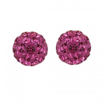 Sterling Silver Earring 6mm Pink Crystal Fireball