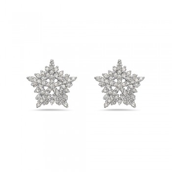 Sterling Silver Earring 14X14mm Clear Cubic Zirconia Open Star Stud--Rhodium Plating/Nickle Free--
