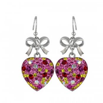 Sterling Silver Earring Multicolor-Color Ferido Crystal Heart--Rhodium Plating/Nickle Free-
