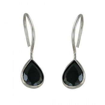 Sterling Silver Earg 6X7Mm Black Cz Teardrop With French Wire***R