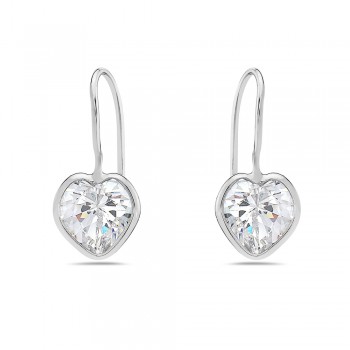 Sterling Silver Earg 8Mm Clear Cz Heart With French Wire***Rh Pla