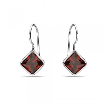 Sterling Silver Earg 7X7Mm Garnet Cz Square With French Wire***Rh