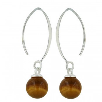 Sterling Silver Earring 8mm Tiger Eye Ball with Almond Hook--Rhodium Plating/Nickle Free-