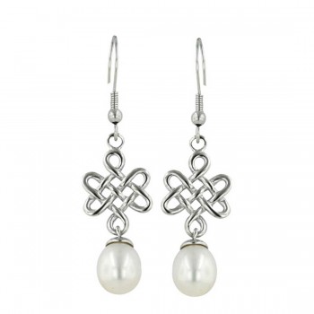 Sterling Silver Earring 10mm Fresh Water Pearl Endless Love Knot