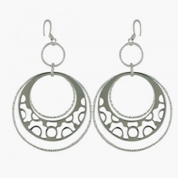 Sterling Silver Earring Flat Open Cutout Circle with 20+35mm Textu