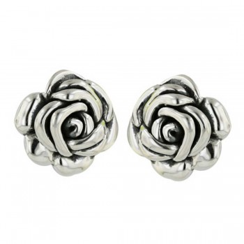 Sterling Silver Earring 20mm Rose with Oxidized Inner Petals--Sp An