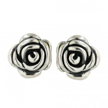 Sterling Silver Earring 18mm Rose with Oxidized Inner Petals--Sp An