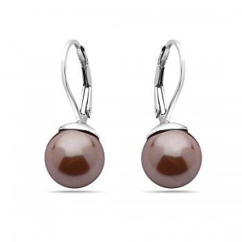 Sterling Silver Earring Coffe Brown Mother of Pearl Pearl 10 mm Cap + Lever
