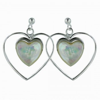 Sterling Silver Dangle Earring with Open Heart and A Smaller Mo