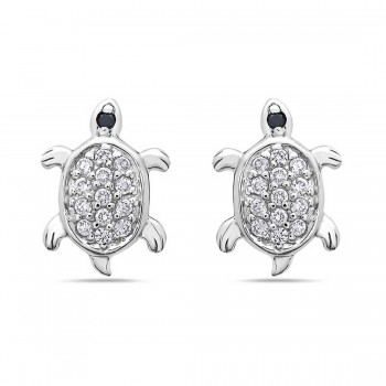 Sterling Silver Earring 10-15 Turtle with Black Cubic Zirconia