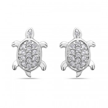 Sterling Silver Earring 10-15 Turtle with Clear Cubic Zirconia