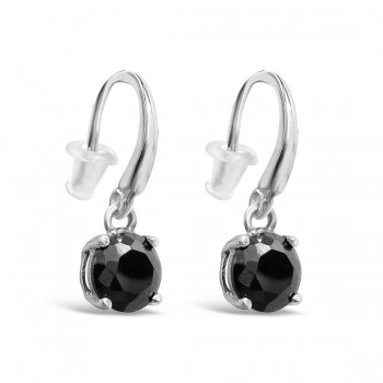 Sterling Silver Earring with Dangle Black Cubic Zirconia